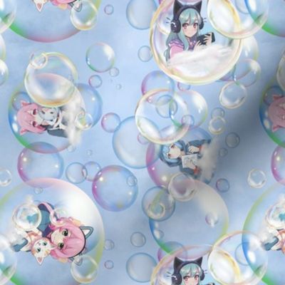 Anime Bubble Girls on Light Blue