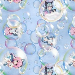Anime Bubble Girls on Light Blue