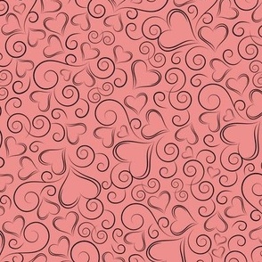 Hearts and Swirls Black on Dusty Pink