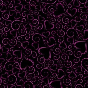 Hearts and Swirls Fucshia on Black