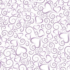 Hearts and Swirls Purple on White