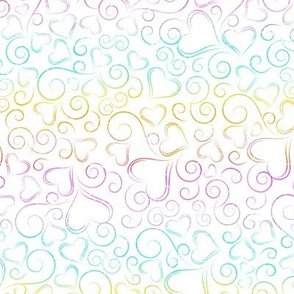 Hearts and Swirls Pastel Rainbow Stripes on White