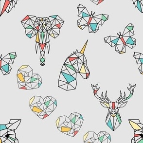 Geometric animals on grey