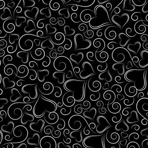 Hearts and Swirls White on Black