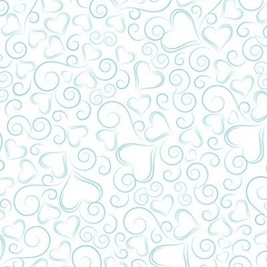 Hearts and Swirls Seafoam on White