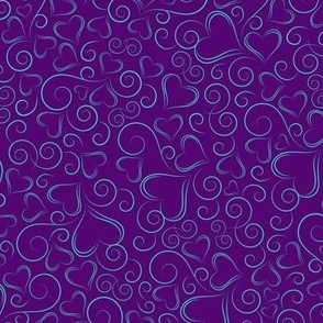 Hearts and Swirls Seafoam on Purple