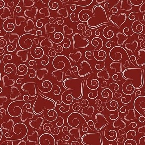 Hearts and Swirls White on Burgundy