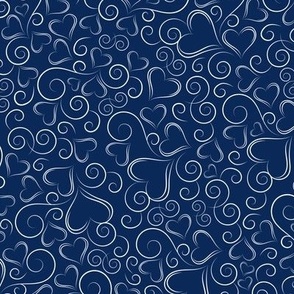 Hearts and Swirls White on Navy