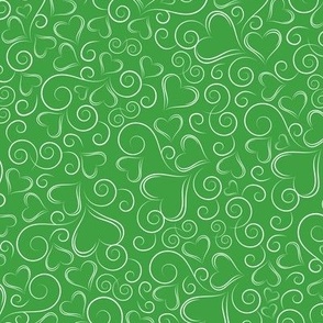 Hearts and Swirls White on Green