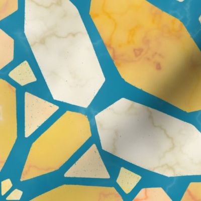 Marble Mosaic Tile Geometric in Saffron Yellow and Teal Blue - Jumbo - Statement Backsplash, Statement Print, Global Geometric