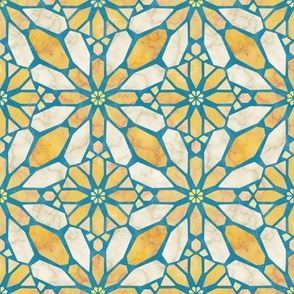 Marble Mosaic Tile Geometric in Saffron Yellow and Teal Blue - Large - Statement Backsplash, Statement Print, Global Geometric
