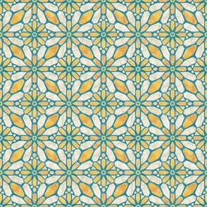 Marble Mosaic Tile Geometric in Saffron Yellow and Teal Blue - Medium - Statement Backsplash, Statement Print, Global Geometric