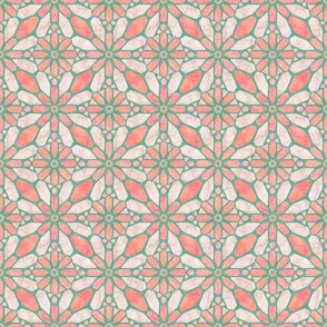  Marble Mosaic Tile Geometric in Jade Green and Orange Peach - Medium - Statement Backsplash, Statement Print, Global Geometric