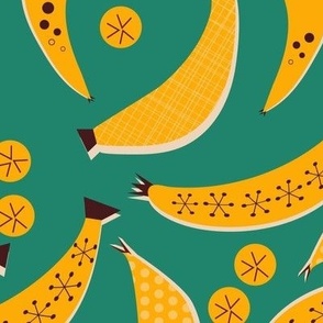 Just bananas - retro cocktails on retro green  - large - by Nashifruitdesigns