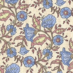 Vintage French Trailing  Floral in Blue 