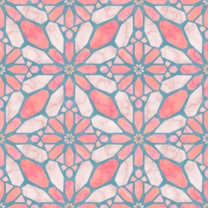  Marble Mosaic Tile Geometric in Peach Pink, Cream, and Blue - Large - Statement Backsplash, Statement Print, Global Geometric