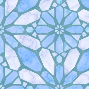  Marble Mosaic Tile Geometric in Blue, White, and Teal - Jumbo - Statement Backsplash, Statement Print, Global Geometric