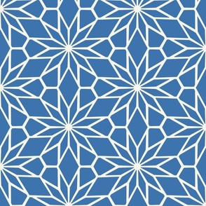 Blue Geometric Flower Star Mosaic in Light Navy Blue and Cream - Large - Geometric Blue, Hamptons Geometric, Mosaic Backsplash