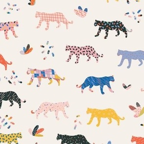 Medium - Colorful tiger fabric, bright colours, playful children's designs, Cool colorful kids fabric, Modern tiger design, kids animal fabrics