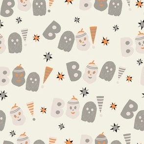 MEDIUM:Halloween Boo Word with Ghost Pumpkin on white