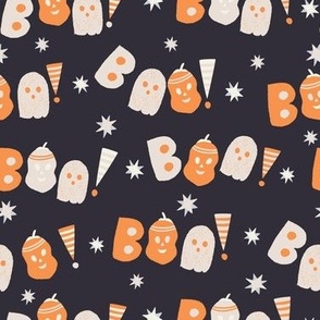 MEDIUM: Halloween Boo Word with Ghost Pumpkin on Black