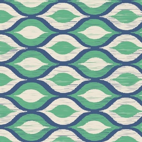 Ogee Ikat inspired: Horizontal in Ivory, Mint Green and Ultramarine Blue