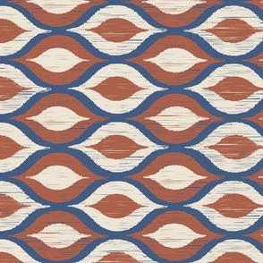 Ogee Ikat inspired: Horizontal in Elemental Blue, Nutshell and Ivory