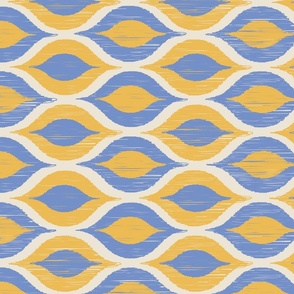 Ogee Ikat inspired: Horizontal in Cerulean Blue, Gold and Ivory