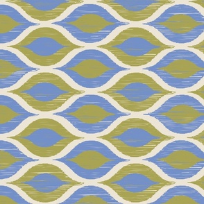 Ogee Ikat inspired: Horizontal in Cerulean blue, Lime and Ivory