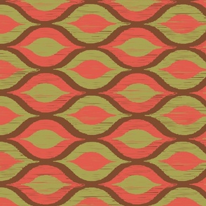 Ogee Ikat Inspired: Horizontal in Red, Brown and Lime