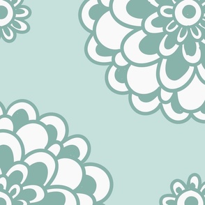 Green flowers on light background, statement  seamless repeat