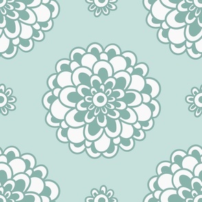 Green flowers on light background, statement  seamless repeat