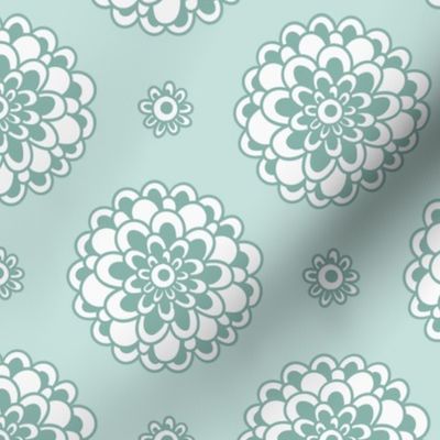 Green flowers on light background, statement  seamless repeat