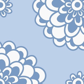 Blue flowers on light background, statement  seamless repeat