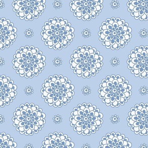 Blue flowers on light background, statement  seamless repeat