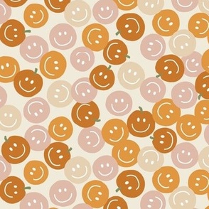 Cute Happy Halloween Pumpkins in Oranges and pink on off white