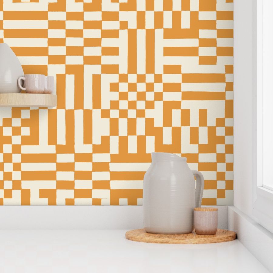 Checkery checkerboard - halloween orange cream - fun playful kids walls