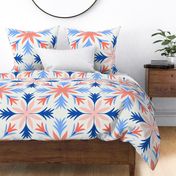 Relaxed Tropical Hand-Drawn Flora in Coral Orange, Pink, Blue, Navy, and Cream - Jumbo - Beachy, Surf Shack, Summery