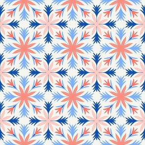 Relaxed Tropical Hand-Drawn Flora in Coral Orange, Pink, Blue, Navy, and Cream - Medium - Beachy, Surf Shack, Summery
