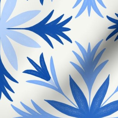 Relaxed Tropical Hand-Drawn Flora in Light Blue, Navy, and Cream - Large - Beachy, Surf Shack, Summery