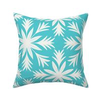 Relaxed Tropical Hand-Drawn Flora in Deep Aquamarine and Cream - Large - Tropical Vibes, Tropical Aquamarine, Tropical Turquoise