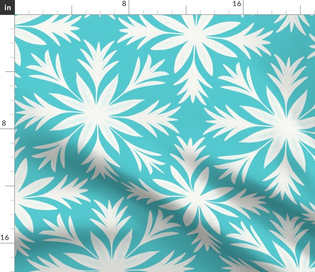 Relaxed Tropical Hand-Drawn Flora in Deep Aquamarine and Cream - Large - Tropical Vibes, Tropical Aquamarine, Tropical Turquoise