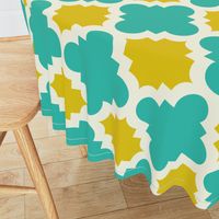 burst turquoise and mustard