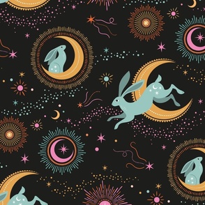 Moon Gazing Hares Celestial Stars and Moons Dark - Large