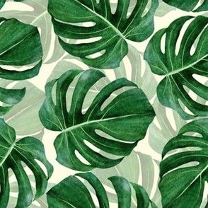Medium Green Watercolor Monstera Leaves 6x6 in Repeat