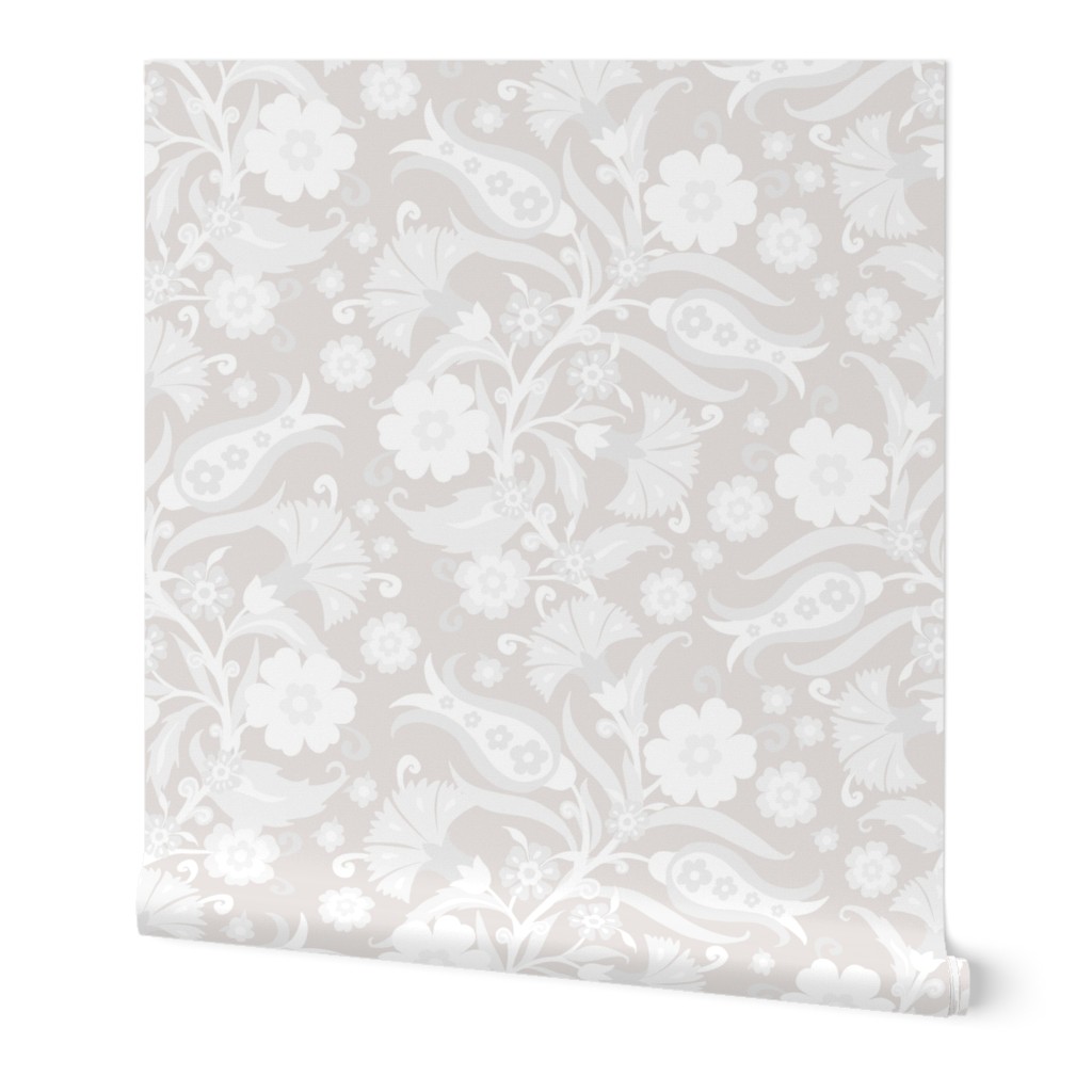 Trailing Turkish Tulip & Carnation Floral in Beige (Jumbo) 