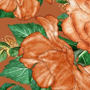 Extra Large terracotta Roses and Monstera 24x24 in