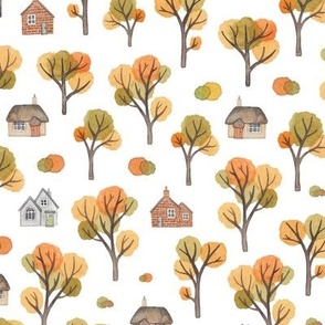 autumn trees and houses 