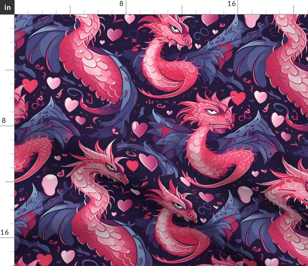 dragon love in red pink and purple