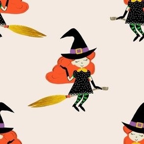 Halloween Flying Cute Witch with Broom Pearl